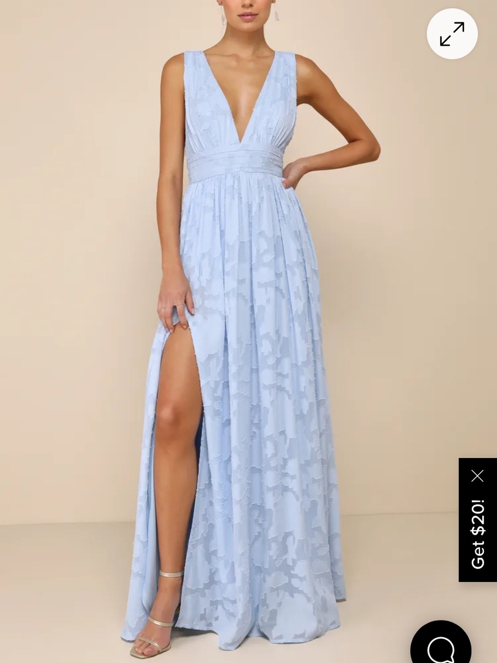 Lulu’s Sweet Sophistication Light Blue Burnout Floral Maxi Dress M
